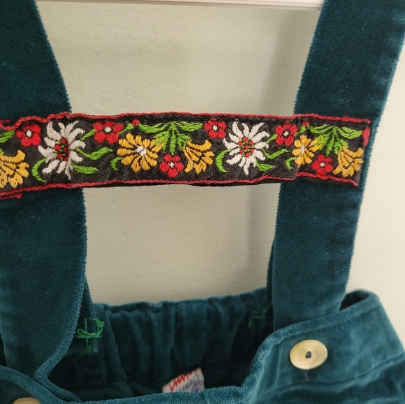 IMP Vintage Green Shorts Romper Overall Embroidered Toddler 2T Velvet St Patty's - Picture 2 of 8